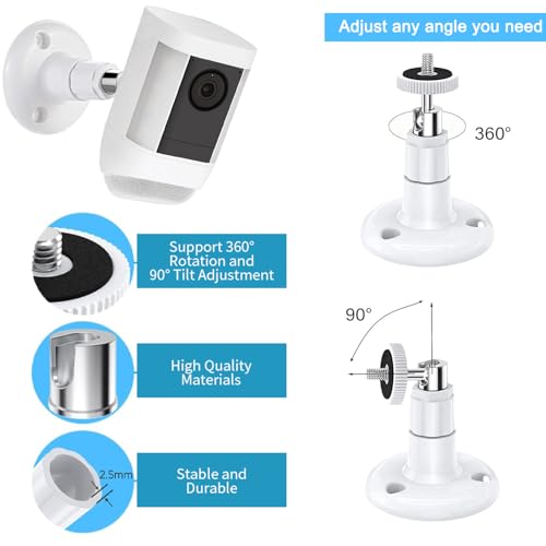 No Drill Wall Ceiling Mount for R ING Spotlight Camera Plus/Pro (Battery) and Stick Up Cam/Pro (Battery), 360 Degree Swivel Mounting Bracket for Indoor and Outdoor Home Security - White (2 Pack) - size: Ring Cam Mount