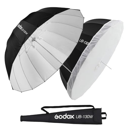 Godox UB-130W 51.2" 130cm Deep Parabolic Reflective Umbrella White Inner Photography Studio Soft Light Withe Umbrella with Diffuser Cover for Video Studio Shooting Speedlite Flash (130White) - color: White, size: 51.2"