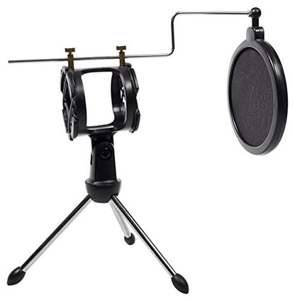 Rockville RTMS21 Desktop Tripod Microphone Stand, Adjustable Shock Mount, Double Nylon Pop Filter, Durable Lightweight Design, for Twitch Streaming and Podcasting