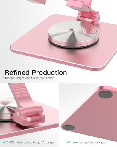 Adjustable Phone & Tablet Stand, Fits 4–9.7in Devices, Pink | 360° Viewing Flexibility • Reinforced Aluminum Build • Dual-Hinge Adjustment • Travel-Ready Storage - color: Pink