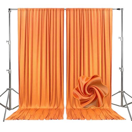 10ft x 10ft Orange Yellow Backdrop Curtains for Parties, Fabric Satin Background Curtain with Rod Pockets for Weddings, Birthday, Baby Shower, Photography, Graduation Party Backdrop Drapes, 2 Panels - color: Orange Yellow