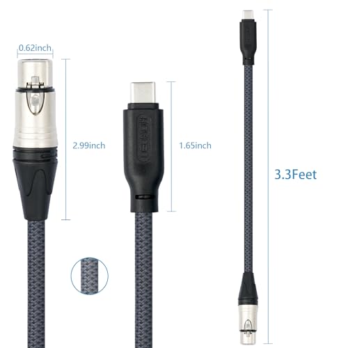 3.3FT Female XLR to USB C Micphone Cable,USB C to XLR for Dynamic Microphone iPhone 15,ipad,Notebook,Tablet - color: enhanced version, size: 3.3FT