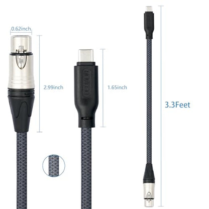 3.3FT Female XLR to USB C Micphone Cable,USB C to XLR for Dynamic Microphone iPhone 15,ipad,Notebook,Tablet - color: enhanced version, size: 3.3FT