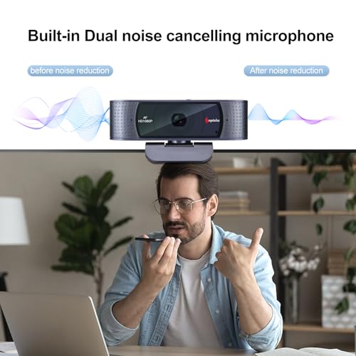 Angetube 1080P Webcam, Computer PC Camera for Laptop with Privacy Cover | 2 Microphone, Plug & Play, USB Type-A & A-to-C Adapter, 78° FOV, Suit for Online Calling, Zoom/Teams/YouTube/Google Meeting