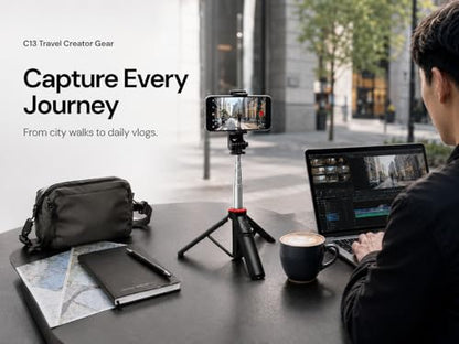 Travel Creator Tripod for iPhone with 1/4 Mount | 52 inch travel creator tripod with remote, 1/4 mount and stable umbrella base for vlogging and action cameras