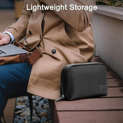Luxury Travel Organizer Bag for Tech, Cables, Cords, Accessories, Carry Case, Premium Solid Pattern Multi Space Pockets, Water-Shock-Dust-Proof, Hard Shell Storage Bag with Compartments, Black