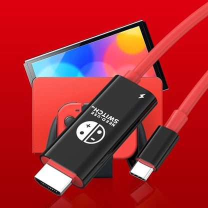 USB C to HDMI Adapter Cable for Nintendo Switch Dock,6FT/1.8M Switch Docking Station for TV with 4K Switch Dock HDMI Cable, 100W Switch Charging Dock- Black with Red, Not for Switch 2
