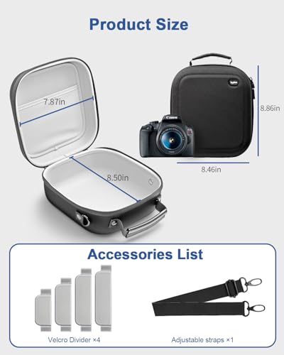 Krypthos Travel Camera Storage Case Compatible with Canon EOS Rebel T7/ R100/ R50/ 90D/ 2000D for Nikon D7100/ D7500 Sony Alpha ZV-E10, Camera Protective Storage Holder Organizer Bag Carrying Bag