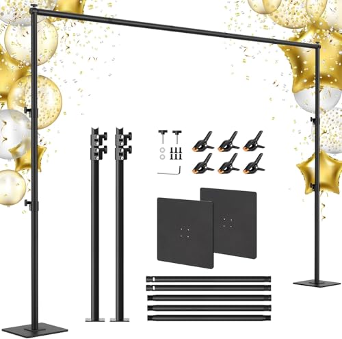Backdrop Stand 10x10 ft Adjustable Photo Backdrop Stand Kit, Heavy Duty Pipe and Drape Photography Background Support with Flat Metal Base for Wedding, Party, Video Studio, Birthday, Black - size: 10x10 ft