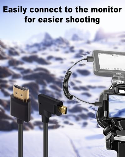 Duttek 4K Micro HDMI to HDMI Coiled Cable 1Ft-4FT, Extreme Slim Left Angled 90 Degree HDMI to Micro HDMI Cable for 1080P, 4K, Ultra HD, 3D Black - size: Left Angled