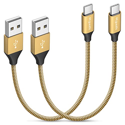 etguuds USB to USB C Cable 1ft, 2-Pack USB A to Type C Charger Cord Fast Charging for Samsung Galaxy A17 A16 A15 A26 A36 A56, S25 S24 S23 S22 S21 S20 S10 Note 20, for iPhone 17 16 15, Moto, Gold - color: Gold, size: 1ft