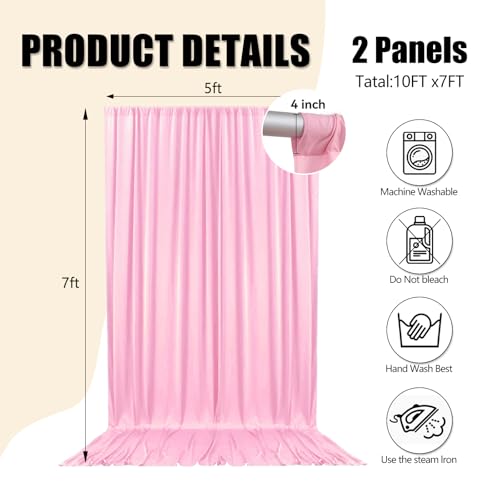 10ft x 7ft Rose Pink Backdrop Curtains for Parties, Fabric Satin Background Curtain with Rod Pockets for Weddings, Birthday, Baby Shower, Photography, Graduation Party Backdrop Drapes, 2 Panels - color: Rose Pink