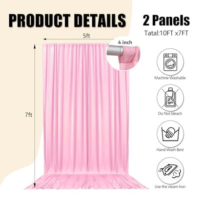 10ft x 7ft Rose Pink Backdrop Curtains for Parties, Fabric Satin Background Curtain with Rod Pockets for Weddings, Birthday, Baby Shower, Photography, Graduation Party Backdrop Drapes, 2 Panels - color: Rose Pink