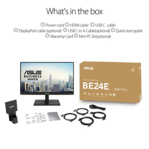 ASUS 24" 1080P Multi-Touch Monitor (BE24ECSBT) - Full HD, IPS, 10-Point Touch, IPS, Eye Care, USB-C with Power Delivery, HDMI, DisplayPort Daisy Chain, Height Adjustable, VESA Wall Mountable - style: 24" Touch Daisy Chain