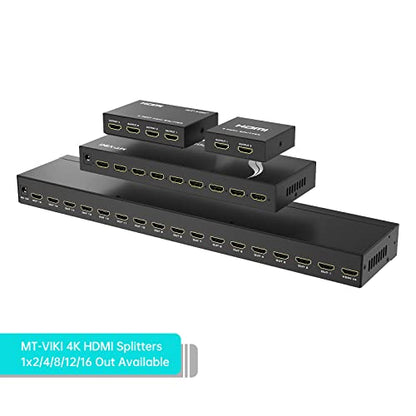 MT-ViKI HDMI Splitter 1 in 4 Out, 4K 30Hz Powered HDMI Distributor for 4 Monitors, Supports 3D & HDCP 1.4, Mirror Only, Compatible with Gaming Consoles with Power Adapter - size: 1x4 4K30