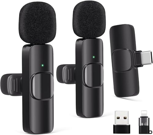 Wireless Lavalier Microphones Compatible for iPhone, Android Phone, Computer, Professional Wireless Mini Microphone for Video Recording, Vlog, YouTube, TikTok (2 Mics) - color: Black, size: 2