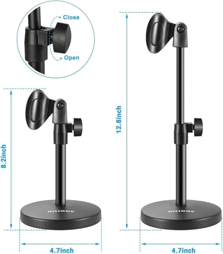 BILIONE 3 in 1 Multi Function Desktop Microphone Stand, Adjustable Table Mic Stand with Microphone Clip, Cell Phone Clip, 5/8" Male to 3/8" Female Metal Adapter - size: 101S
