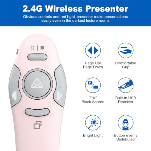 QUI Presentation Clicker Wireless Presenter Remote Clicker for PowerPoint Presentation Remote, PowerPoint Slide Advancer for Mac/Windows/Google Slide/Keynote, Pink, A - color: Pink