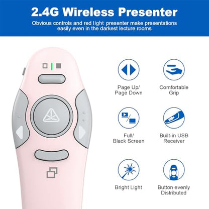 QUI Presentation Clicker Wireless Presenter Remote Clicker for PowerPoint Presentation Remote, PowerPoint Slide Advancer for Mac/Windows/Google Slide/Keynote, Pink, A - color: Pink