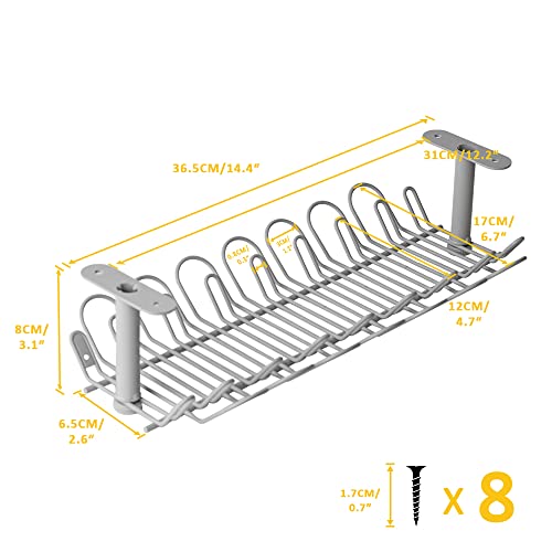 2 Packs Cable Management Tray, 14 inch Under Desk Cable Holder for Wire Organization, Heavy Metal Cord Organizer Ideal for Computer Home Office Standing Desks to Hide Power Strips (Gray)