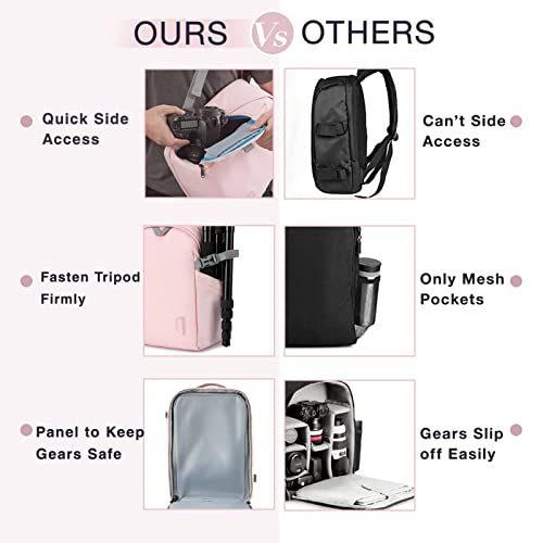 BAGSMART Camera Bag, Camera Backpack, DSLR SLR Camera Case Fits 13.3 Inch Laptop, Waterproof Photography Backpacks with Rain Cover Tripod Holder for Women Men, Pink - color: Pink, size: Small
