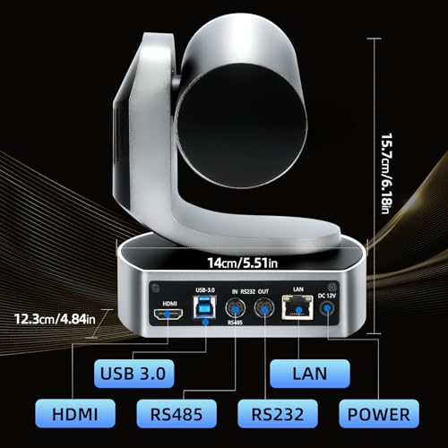 4K Conference Room Camera,PTZ Camera 20X Optical Zoom with IP/USB3.0/HDMI/RS232/RS485 for IP Live Streaming Video Conference and Church Education