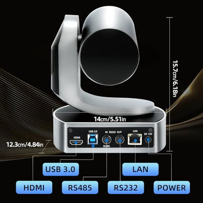 4K Conference Room Camera,PTZ Camera 20X Optical Zoom with IP/USB3.0/HDMI/RS232/RS485 for IP Live Streaming Video Conference and Church Education