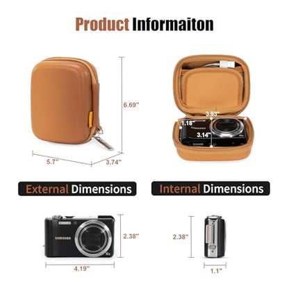 Cwatcun Carrying & Protective Case for Digital Camera, Small Camera Pouch for AbergBest 2.7" LCD Kodak Pixpro/Canon PowerShot ELPH 180/190 / DSCW830 Travel Cameras, Water-resistant Case -BROWN - color: Brown