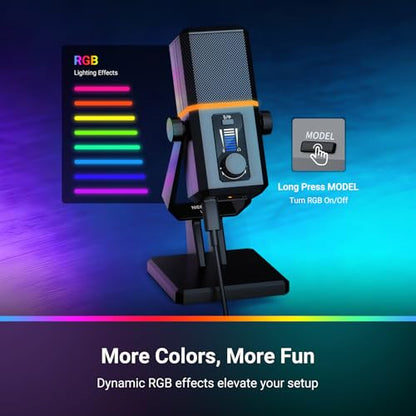 NEEWER UM02 RGB USB Microphone for Gaming Streaming Podcast, Cardioid Condenser Noise Cancellation Desk Mic for Headphone Monitoring Compatible with iPhone iPad Mac PC Android PS5/PS4 Pro/PS4