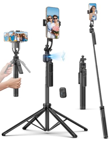 QIRITA 64" Auto Face Tracking Tripod, 360° Rotation Aluminum Quadrapod Selfie Stick with Remote, Phone Tripod Compatible with iPhone Android for Vlog TikTok Live Streaming - size: 64in- Auto Face Tracking Tripod