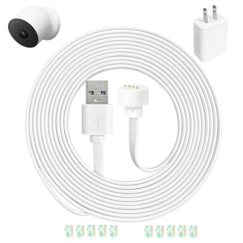 13FT Power Cable and Adapter for Google Nest Cam Outdoor or Indoor (Battery), Weatherproof Charging Cord with Durable 5V 2A Charger – Compact Size for Close-Range Installation 1 Pack - size: 13 FT, style: 1 Pack