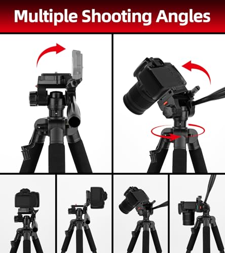 64” Tripod for Cell Phone & Camera,Multi-Angle Portable Tripods Stand, Sturdy & Stable Height Adjustable Lightweight Travel Outdoor DSLR Tripods Vlog Video Recording Photos - size: 64in(Alu)