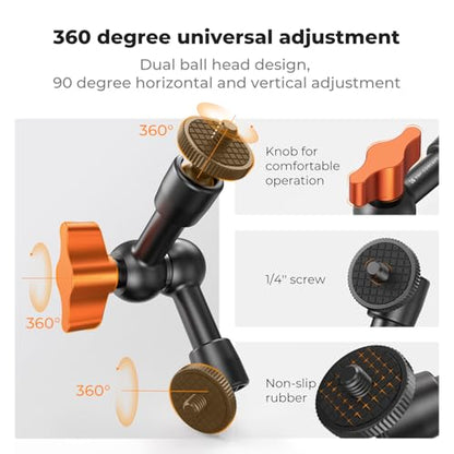 K&F CONCEPT 6" Magic Arm 1/4" Screw 360°Ballhead Articulating Mini Arm Mount for Monitor, LED Light, Webcam - size: 6 Inch