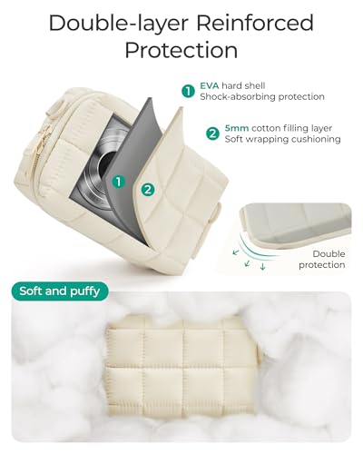 BAGSMART Digital Camera Case, Protective Puffy Camera Case with 2 Carrying Ways, Lightweight & Waterproof Small Camera Bag for Canon PowerShot G7X Mark II/III/Sony DSCW800/DSCW830 - Beige - color: Beige