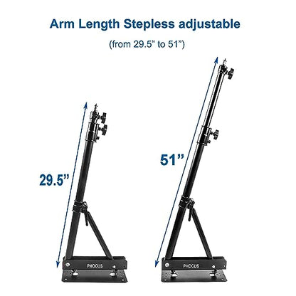 PHOCUS Wall Mount Triangle Boom Arm 51inch /130cm for Ring Light Photography Studio Video Strobe Light, Monolight, Softbox, Reflector, Support Horizontal and Vertical Rotation