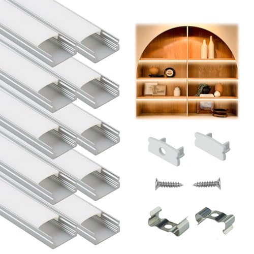 Muzata 10Pack 6.6FT/2M LED Channel Aluminum U Shape Silver LED Strip Diffuser Channel with Milky White Cover Easy Installation U1SW WW 2M - size: 10Pack