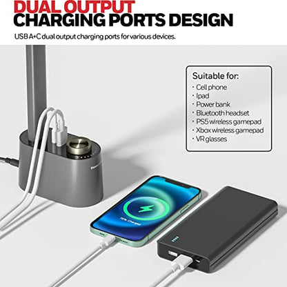 Honeywell Upgraded LED Desk Lamp - H01 Pro Sunturalux™ Foldable Desk Light with USB A+C Charging Port, 3 Color Modes Dimmable Table Lamp for Home Office Reading(Grey) - color: Gray