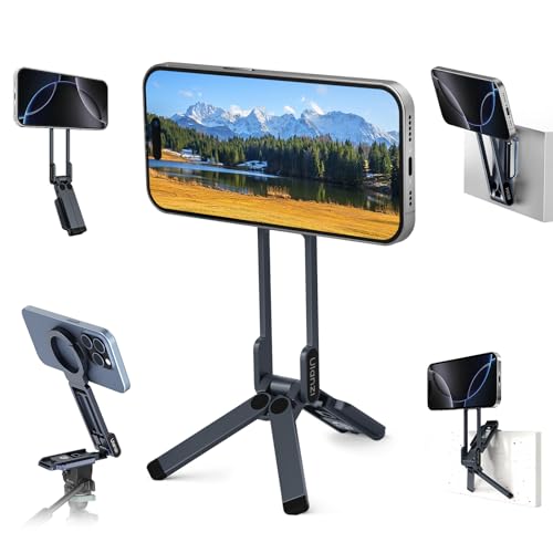 ULANZI MA38 Magnetic Phone Tripod for iPhone 17/16/15-52N Strong Magnet Foldable Hook for Magsafe Phone Tripod, Portable Mini Phone Stand for Desk w Arca Uka Mount & Back Magnetic for Vlog/Travel - color: Obsidian Gray