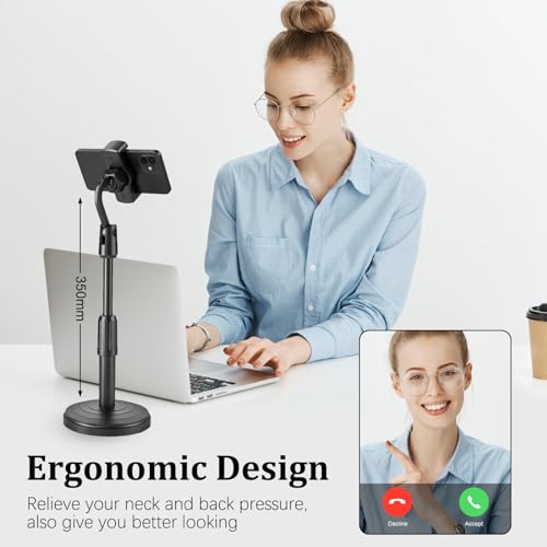 Cell Phone Holder, Height and Angle Adjustable Cell Phone Holder, Universal Holder for Leisure, Business, Office, Home, Compatible with 3.5-6.7 Inch Devices, (Black)