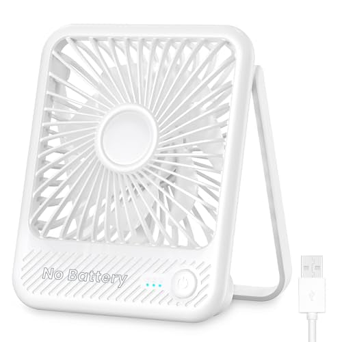 Koonie USB Desk Fan, Strong Wind Ultra Quiet Small Personal Fan with 180° Tilt Folding and 3 Speeds Adjustable, USB-C Corded Powered Mini USB Fan for Office Desktop Bedroom White, NO BATTERY | 180° Tilt Folding & 3 Speeds Adjustable, USB-C Corded Powered