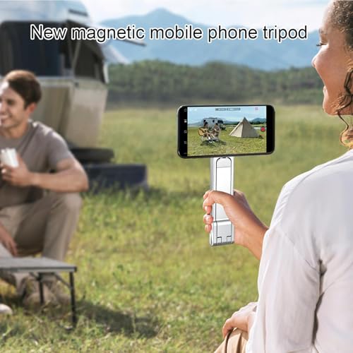 Foldable Magnetic Tripod - Aluminum Adjustable Stand, Strong Grip Holder, Compact Lightweight Mount | Phone Tripod for Outdoor Desk Home Supplies Video Calls Streaming Filming Entertainment Viewing - color: Silver
