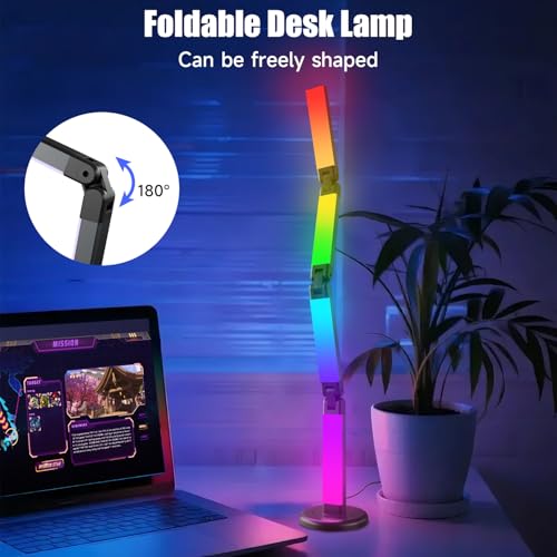 Led Desk Lamp with Atmosphere Lighting, Smart RGB LED Desk Lamp-Music Sync and 16 Million DIY Colors, Foldable Lamp with Dimmable and Timer, Modern LED Lights for Desk, and Gaming Rooms
