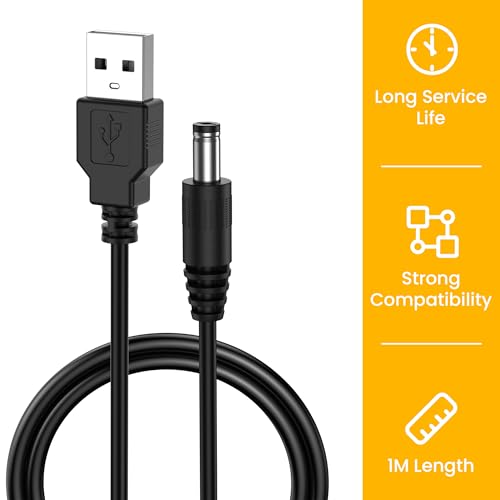 Meliya USB to DC 5.5x2.1mm 5 Volt DC Connector Charge Barrel Jack Power Cable for Security Camera/LED Lights/Router/Set-Top Box, 3Pack