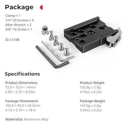 SmallRig Quick Release Mount Plate for Arca-Type, Baseplate Clamp with 1/4''-20 Threaded, 3/8''-16 Threaded and Lever - 2143B - style: Baseplate Clamp