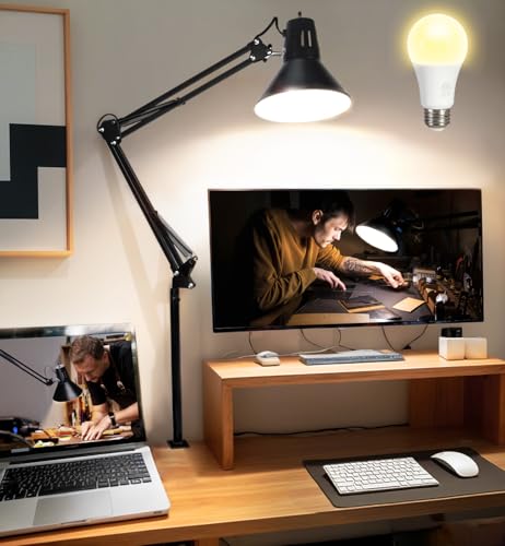 LED Desk Lamp With Clamp for Home Office, Eye-Caring Clip on Light with Adjustable Extra Tall Metal Swing Arm, High Intensity Clamp w/A19 E26 Bulb for Working Reading, 3000k Table Lamps Warm Light - color: Black, size: 3000K Warm Light-Extra Long Swing Ar