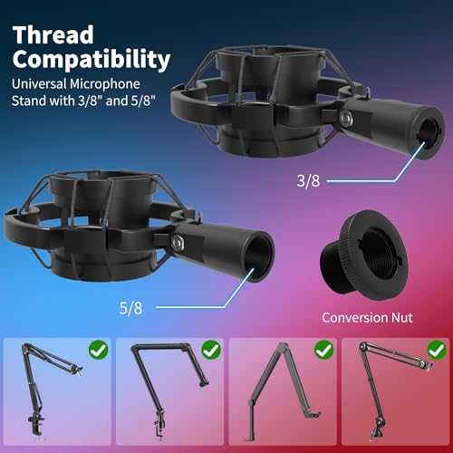 Microphone Shock Mount with Pop Filter, Universal Anti-Vibration Mic Holder for 42~46mm/1.65~1.81in Diameter Studio Condenser Mic, Mic Shock Mount, Mic Clip Holder