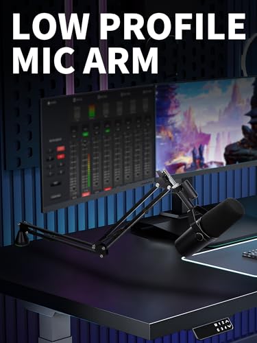 Low Profile Mic Boom Arm - YOUSHARES Boom Arm for Blue Yeti Fifine AM8 K688 QuadCast SoloCast AT2020, Adjustable Low Profile Microphone Arm for Podcast Streaming Gaming Studio - color: Low Profile Mic Boom Arm Set C