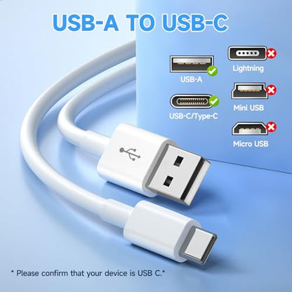 20ft/6M Long USB C Cable, Charging and Data Transfer, Durable USB A to USB C Power Charging Replacement Cord for Home Security Cameras, Phones, Switch Pro Controllers and More USB-C Devices-White - size: 20ft