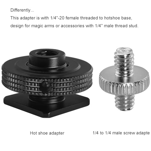Aluminum Alloy Hot Shoe Adapter Camera Side Hole Reinforced Round Plate Cold Shoe Mount Conversion Screw 1/4 Male to 1/4 Male Suitable for Magic Arms Video Lights Monitors