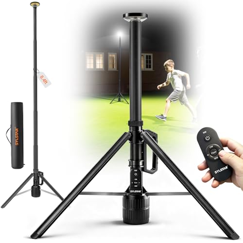 SYLSTAR 360° Rechargeable Work Light with Remote &Telescopic Stand (8.4Ft), 3000LM Ultra Bright, 8000mAh Battery, 3CCT Dimmable, Portable Camping Light for Jobsite Workshop Sports Emergencies(Black) - color: Black